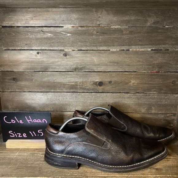Mens Cole Haan Brown Pebbled Leather Slip On Dress Loafers Shoes Size 11.5 M GUC - Picture 1 of 6